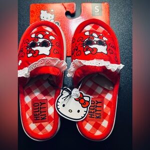 Hello Kitty Red and White Plush Slippers